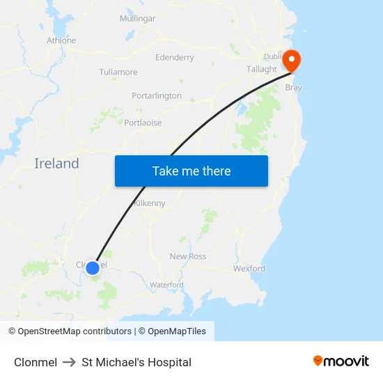 Clonmel to St Michael's Hospital map