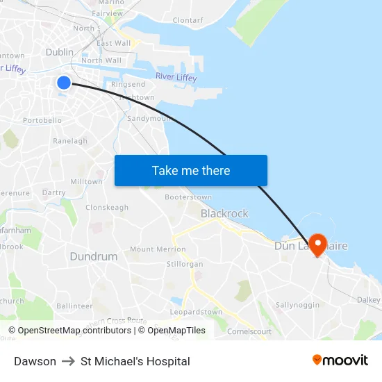 Dawson to St Michael's Hospital map