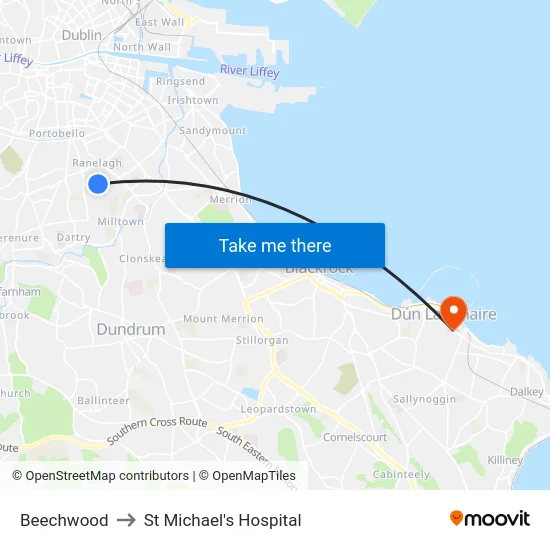 Beechwood to St Michael's Hospital map