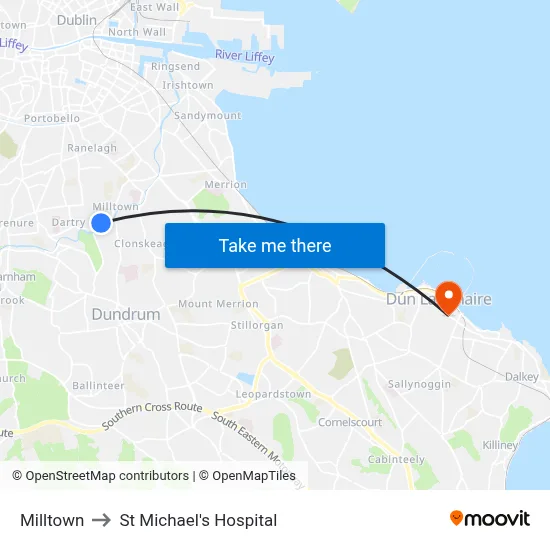 Milltown to St Michael's Hospital map