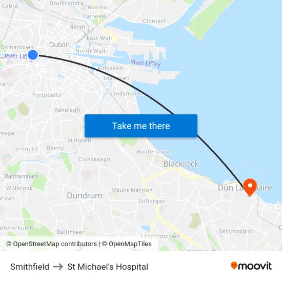 Smithfield to St Michael's Hospital map