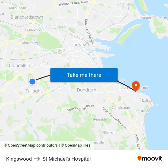 Kingswood to St Michael's Hospital map