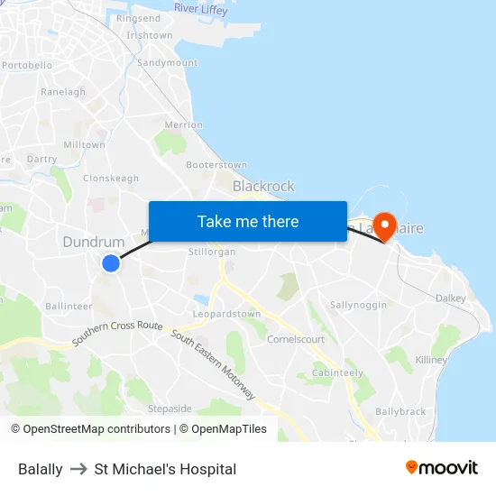 Balally to St Michael's Hospital map