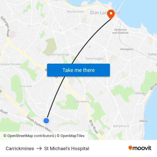 Carrickmines to St Michael's Hospital map