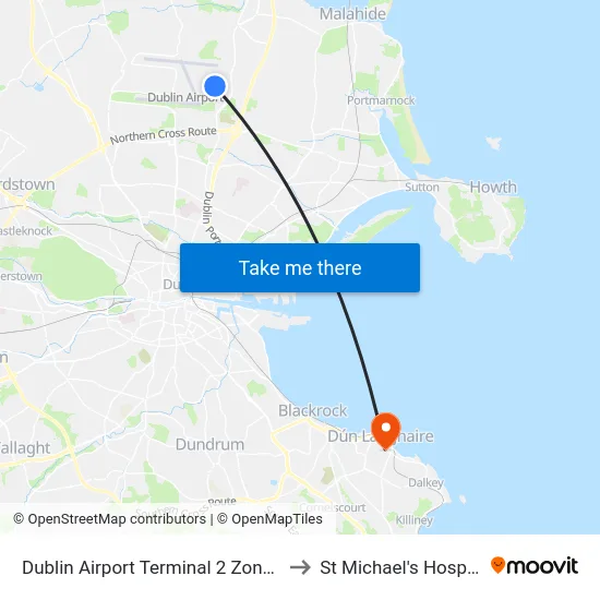 Dublin Airport Terminal 2 Zone 21 to St Michael's Hospital map