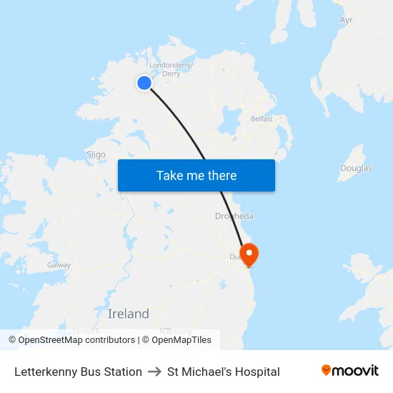 Letterkenny Bus Station to St Michael's Hospital map