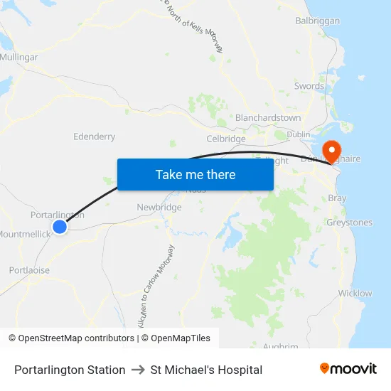 Portarlington Station to St Michael's Hospital map