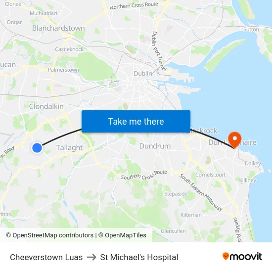 Cheeverstown Luas to St Michael's Hospital map