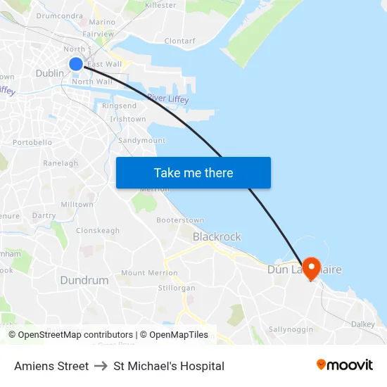 Amiens Street to St Michael's Hospital map