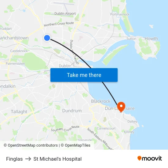 Finglas to St Michael's Hospital map