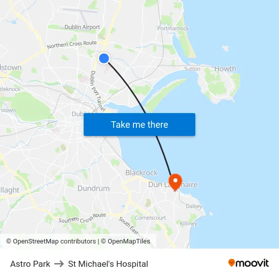 Astro Park to St Michael's Hospital map