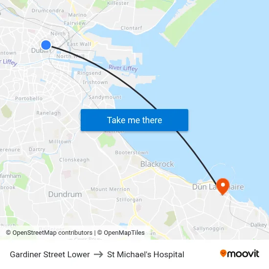 Gardiner Street Lower to St Michael's Hospital map