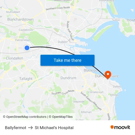 Ballyfermot to St Michael's Hospital map