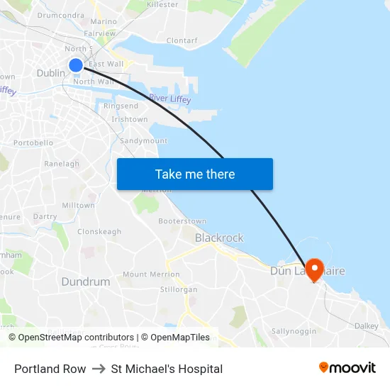 Portland Row to St Michael's Hospital map