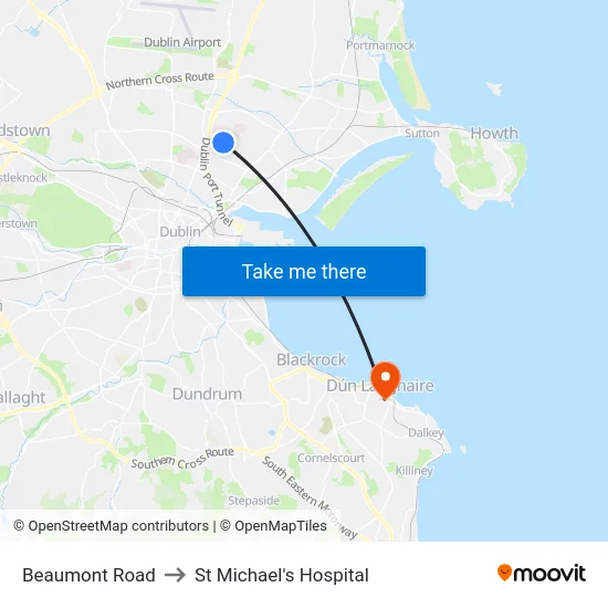 Beaumont Road to St Michael's Hospital map