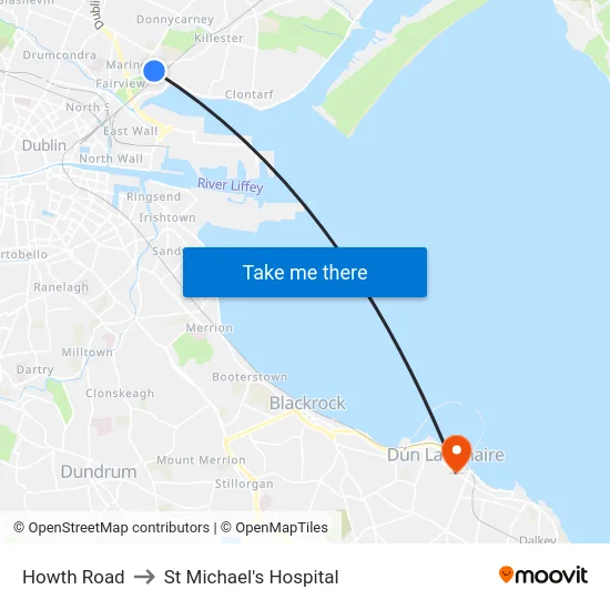 Howth Road to St Michael's Hospital map