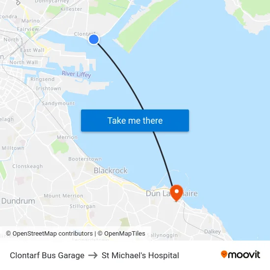 Clontarf Bus Garage to St Michael's Hospital map