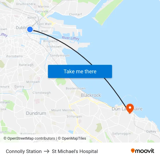 Connolly Station to St Michael's Hospital map