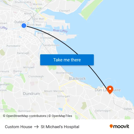Custom House to St Michael's Hospital map