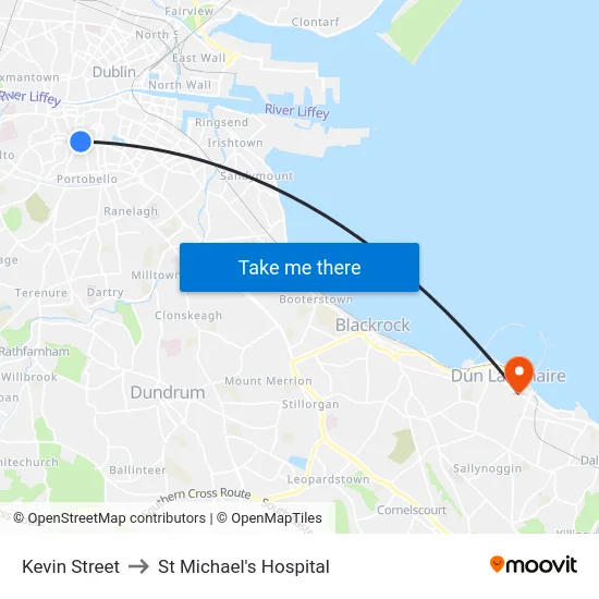 Kevin Street to St Michael's Hospital map