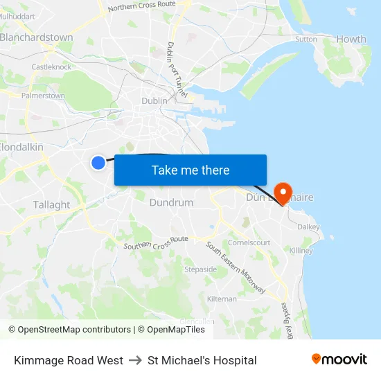 Kimmage Road West to St Michael's Hospital map