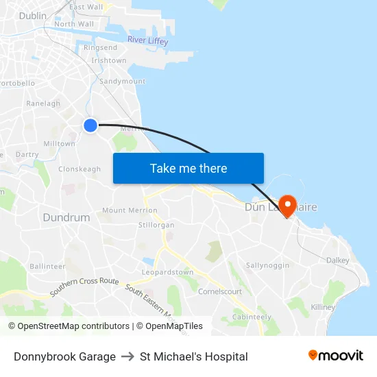 Donnybrook Garage to St Michael's Hospital map
