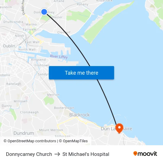Donnycarney Church to St Michael's Hospital map