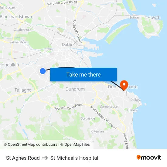 St Agnes Road to St Michael's Hospital map