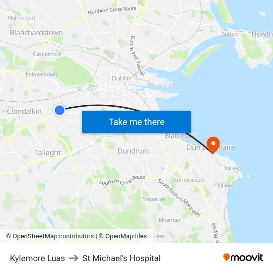 Kylemore Luas to St Michael's Hospital map
