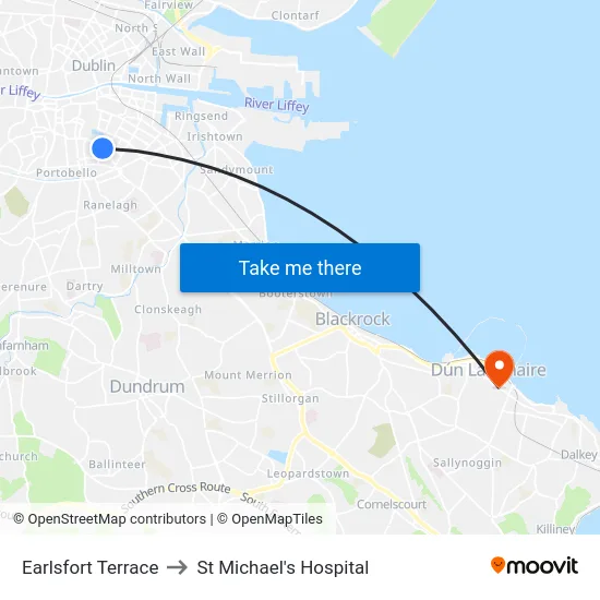 Earlsfort Terrace to St Michael's Hospital map