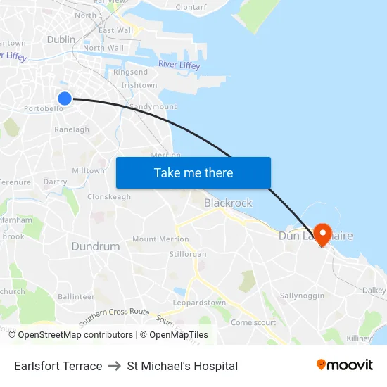 Earlsfort Terrace to St Michael's Hospital map