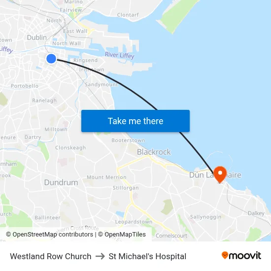 Westland Row Church to St Michael's Hospital map