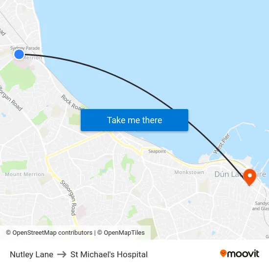 Nutley Lane to St Michael's Hospital map