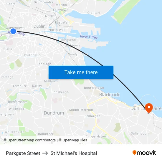 Parkgate Street to St Michael's Hospital map