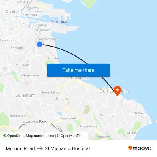 Merrion Road to St Michael's Hospital map