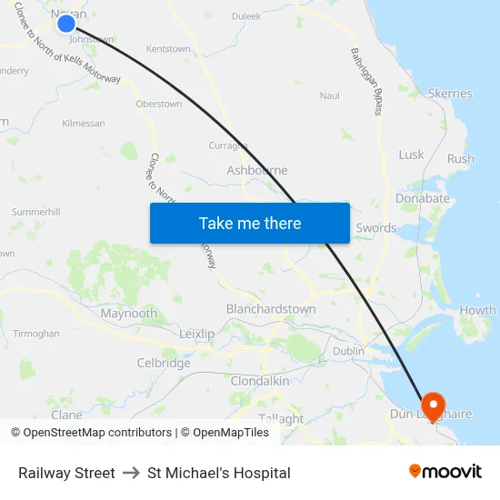 Railway Street to St Michael's Hospital map