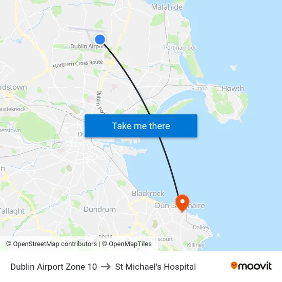 Dublin Airport Zone 10 to St Michael's Hospital map