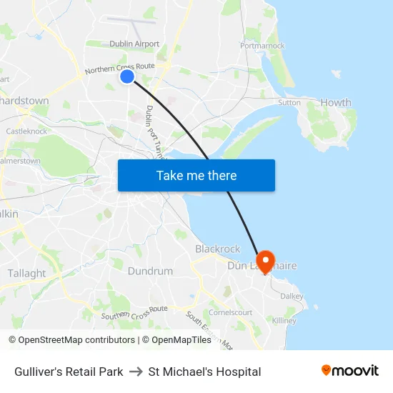 Gulliver's Retail Park to St Michael's Hospital map