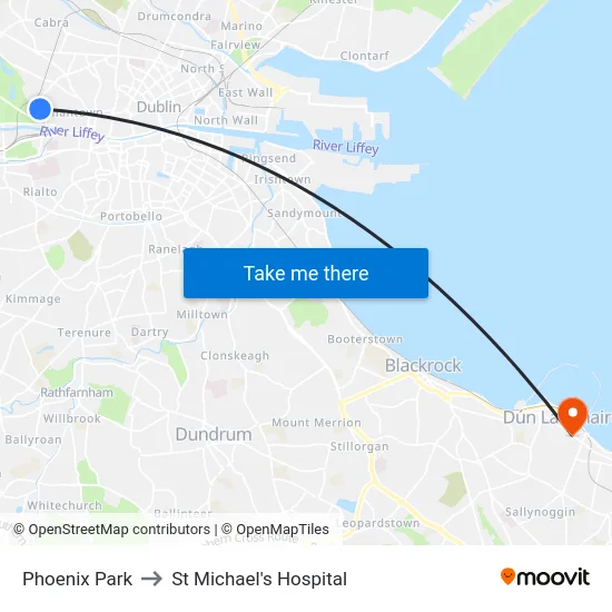 Phoenix Park to St Michael's Hospital map
