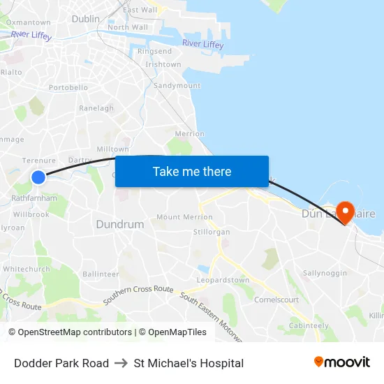 Dodder Park Road to St Michael's Hospital map