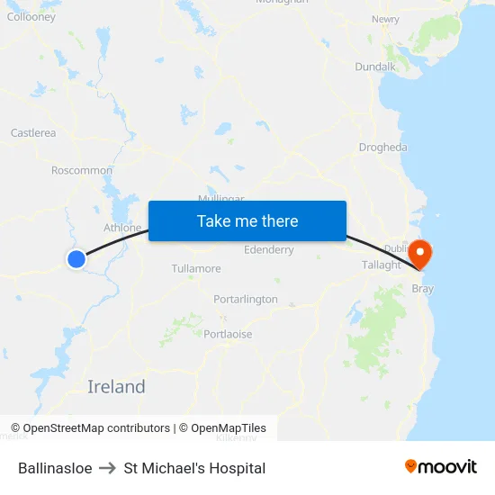 Ballinasloe to St Michael's Hospital map