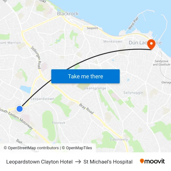 Leopardstown Clayton Hotel to St Michael's Hospital map