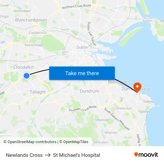 Newlands Cross to St Michael's Hospital map