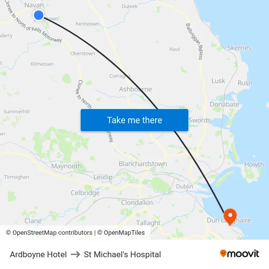 Ardboyne Hotel to St Michael's Hospital map