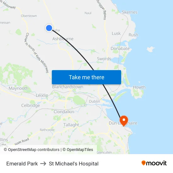 Emerald Park to St Michael's Hospital map