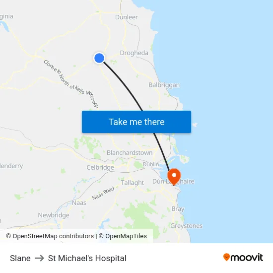 Slane to St Michael's Hospital map