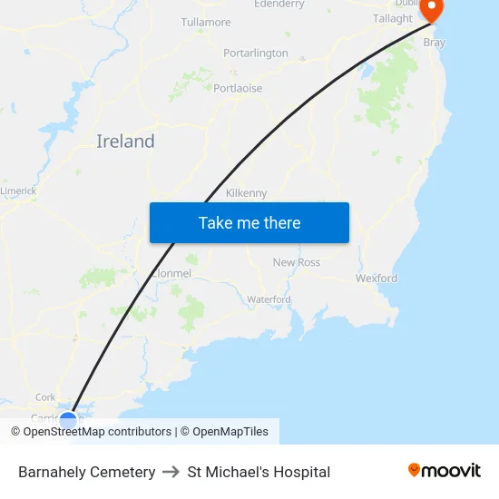 Barnahely Cemetery to St Michael's Hospital map