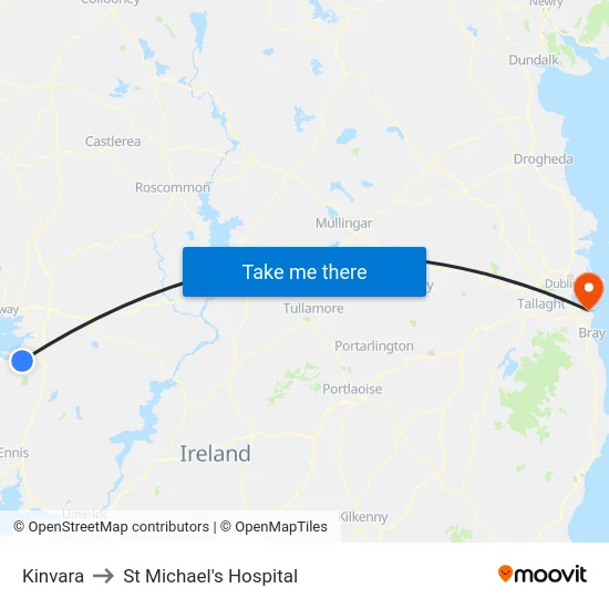 Kinvara to St Michael's Hospital map