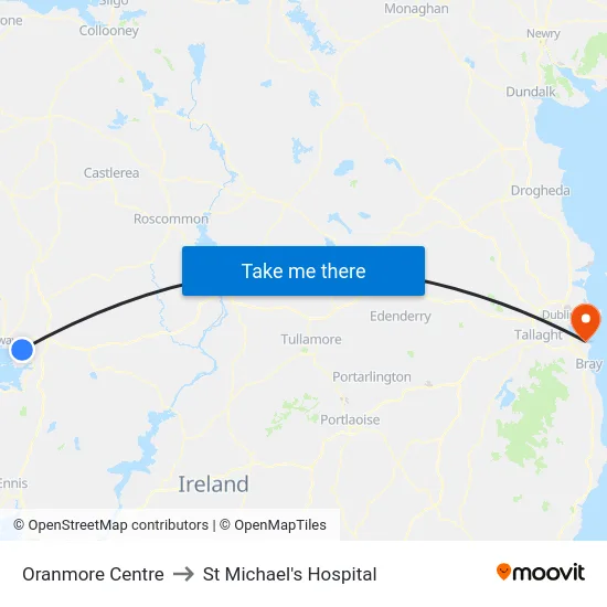 Oranmore Centre to St Michael's Hospital map
