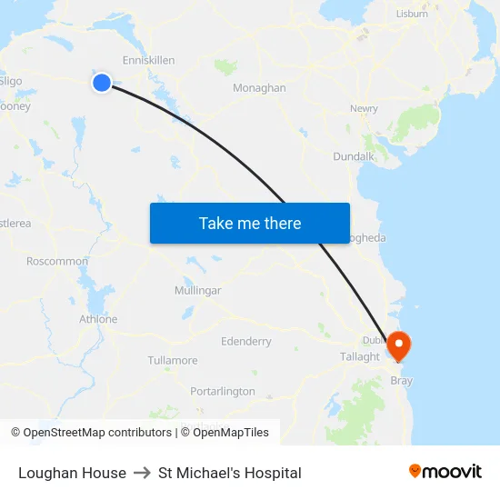 Loughan House to St Michael's Hospital map